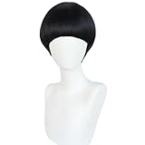 COSPLAZA Black Short Bob Wig Coconut Head Mushroom Bow Cut Retro Daily Wear Halloween Party Cosplay Wigs