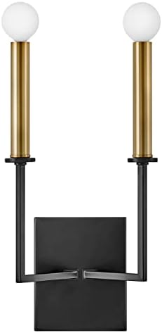 Lark Lazlo 83152BK Two Light Tall Wall Sconce, Modern Torch-Style, Bold Candle-Style Sockets, Black and Lacquered Brass