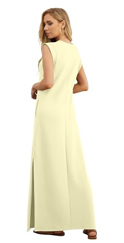 Image of GRECERELLE 2026 Women Year-Round Casual Round Neck Loose Split Wrinkle-Free Long Maxi Vacation Dress with Pockets (XXS-4XL)