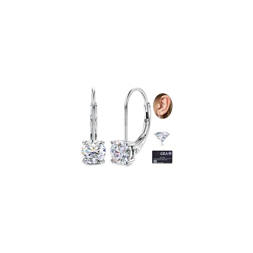 GEMQUEEN Moissanite Earrings : 18K White Gold Plated Soild Sterling