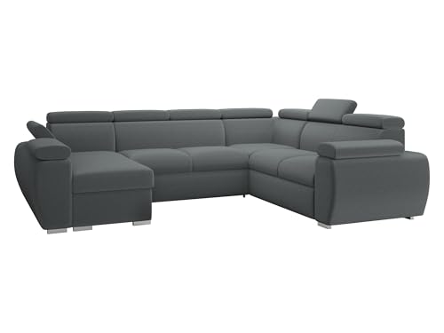 Mirjan24 Boston U Canapé d'angle avec tiroir de lit et fonction convertible, canapé d'angle rembourré avec appuie-têtes réglables, en forme de U, paysage...