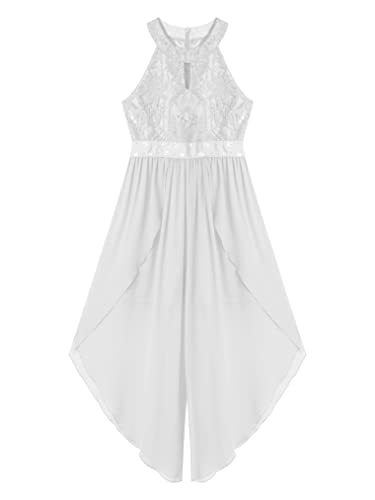 Hularka Kids Girls Floral Lace Pageant Dance Romper Gown Sleeveless Halter Flower Girl High-Low Dress Jumpsuit3