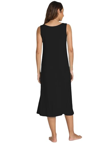GYS Sleeveless Nightgowns for Women Soft Bamboo Viscose Night Shirts Tank Sleepwear with Pockets Long Sleep Dress2