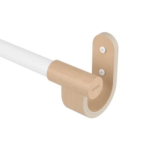 Image of Umbra Bellwood Curtain Rod for Window Drapery, Adjustable Length, Set Includes Finials and Mounting Hardware, WhiteNatural