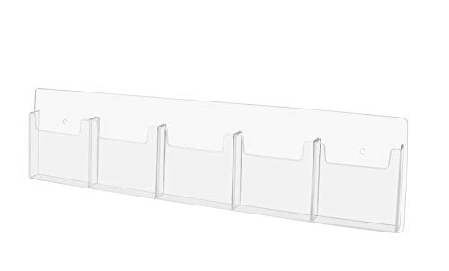 Marketing Holders Wall Brochure Holder Clear Acrylic 5 Pocket Organizer with Hanging Hardware for 4