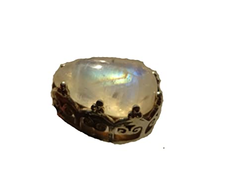 Pendentif pierre de lune en argent massif 925 motif fleur ciselée, pierre bleue, moonstone pendant, pièce unique