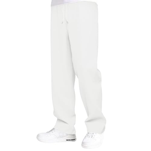Vhersily Pantalones deportivos para hombre, anchos, largos, para correr, tiempo libre, verano, regular, resistentes a las arrugas, pantalones planos, transpirables, Color blanco., 3XL