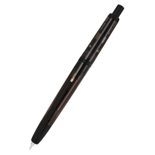 Image of GOLD LEAF Jinhao 20 Press Retractable Fountain Pen - Fine Nib with Converter - Plastic Body & Metal Clip - Multiple Colors - Smooth Writing Pen (No Ink Included) (Transparent Black (Black clip))