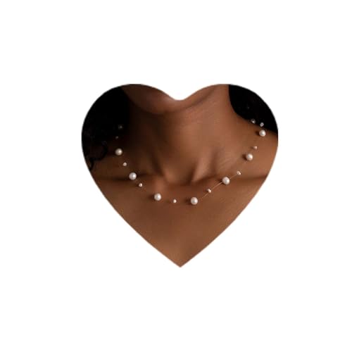 Bridal Shower Gifts Floating Freshwater Cultured Real Genuine Pearl Necklace Dainty Elegant Invisible Transparent Waterproof Station Tarnish Free Jewelry for Women