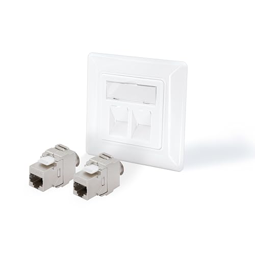 BIGtec 1 presa di rete Keystone a 2 porte da incasso + 2 moduli Keystone Jack RJ45 femmina LAN schermata, adatta per cavi di posa di rete CAT7 CAT6a BIGtec 1 presa di rete Keystone a 2 porte da incasso + 2 moduli Keystone Jack RJ45 femmina LAN schermata, adatta per cavi di posa di rete CAT7 CAT6a