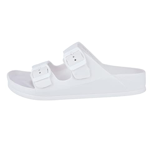 Ausland Women's Comfort Slides With Adjustable Double Buckle Footbed Sandals 80151, White 10.5Us 41 #TOP1