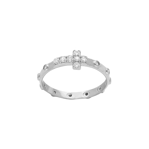 1001 Bijoux Bague argent rhodié (Argent 925‰ + protection Rhodium) semainier croix oxydes blancs sertis + écrin (offert) + Certificat d'Authenticité Argent 925‰ - tour de doigt 52