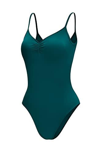 Dance Elite Camisole Leotard For Women - Lana - Womens Dance Leotard With High Leg And V-Neck (Green, Adult S)