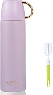 Coffee Flasks with Cup for Hot Drinks 500ML, NISVDID Vacuum Thermal Flasks with No Ripple Surface Small Cup Leakproof Water Bottle for Work Travel School and Sport (Light Purple)