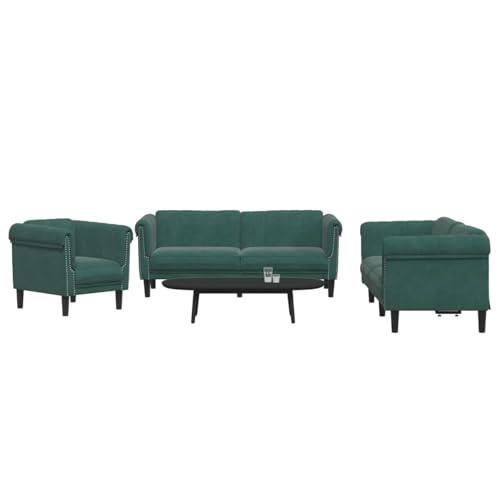 Gecheer Sofás de salón,Sofá Chaise Longue Moderno,Sofás cheslong,Juego de sofás 3 Piezas Terciopelo Verde Oscuro