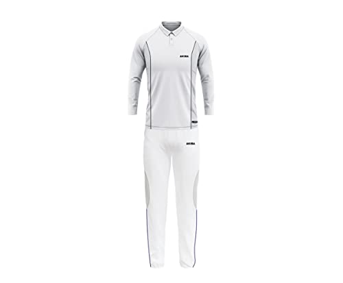 Image of AKIBA Premium Cricket White Full-Sleeve Polo t-Shirt /Jersey with Trouser for Men /Women