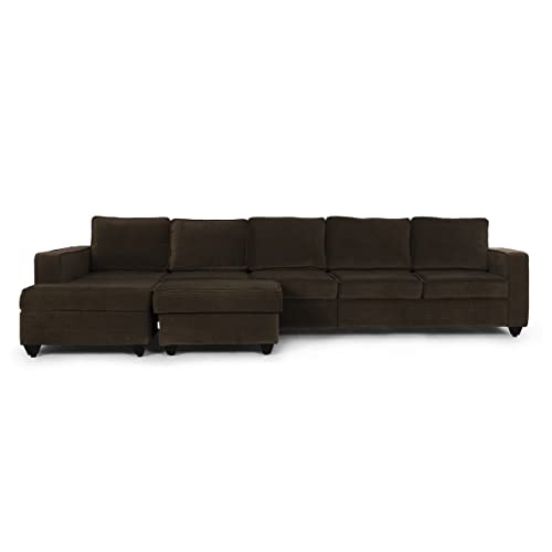 Image of Wakefit Sofa Set | 3 Year Warranty | Sofa 3 Seater, 3 Seater Sofa for Living Room, Wooden Sofa Set, 4 Seater + Left Aligned, Sofa for Living Room - Napper(Malphino : Dark Earth)