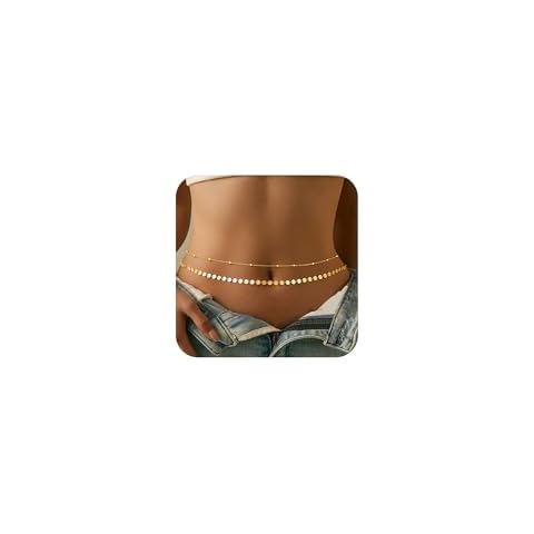CHESKY Gold Waist Chain for Women, 14K Gold Plated Belly Chain for Women Adjustable Waterproof Waist Beads Sexy Bikini Satellite Gold Chain Belt Dainty Non Tarnish Body Chain Jewelry for Women Gifts Cover