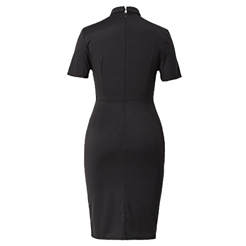 BLESSUME Church Clergy Women Tab Collar Dress Black Short Sleeve Mass Pencil Dress2