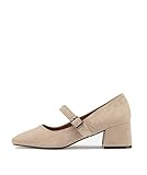  MARYPAZ, Zapato tacón Ancho Color Arena con Adorno de Hebilla para Mujer 36 EU