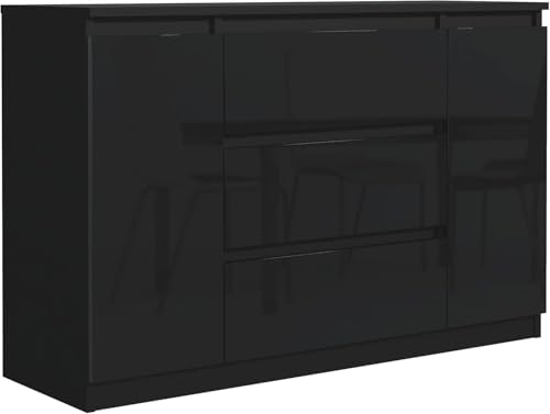 meble masztalerz Kommode 120 cm Breit - Modernes Sideboard - Highboard mit 3 Schubladen - Schubladenschrank - Kommodenschrank für Wohnzimmer, Flur, Schlafzimmer - Schwarz 120x78,2x39 cm