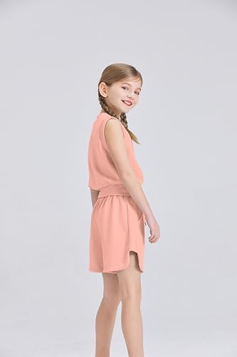 Image of Girls 2 Piece Outfits 2025 Trendy Clothes Summer Cute Sleeveless Tops Shorts Clothing Sets Activewear