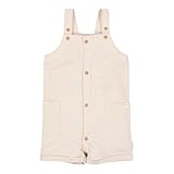 Little Dutch Kinder Latzhose kurz   Overall für Jungen   mit Knöpfen in Holzoptik   Baumwolle   Forest Friends   Sand beige (Gr. 92)