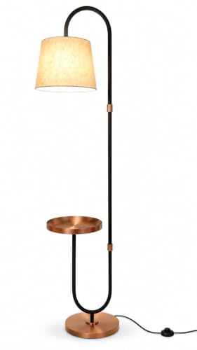 Image of Deco Crush Modern Floor Lamp Standing Antique Brass Finish Gold for Home Decoration, 5ft Height with Black Lampshade (Pack of 1) (Rose Gold White)