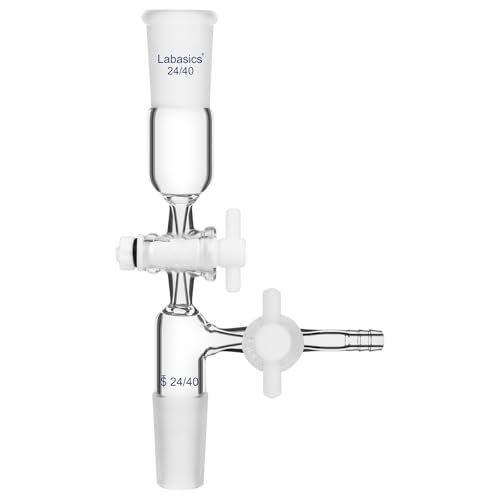 Labasics Adaptateur Vertical de Prélèvement Sous Vide avec 2 Robinets PTFE, Adaptateur en Verre Borosilicate pour Distillation de Laboratoire, Joints 24/40