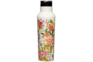 Corkcicle 32 oz Rifle Paper Co. Sport Canteen Insulated Tumbler, Garden Party Cream, 20 oz