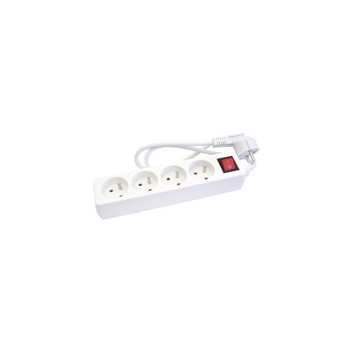 Bloc Multiprise 4 Prises 16A avec Terre + Interrupteur Marche/Arrêt Lumineux, Câble 1m - Blanc Compact et Robuste