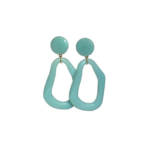 Boucles d’oreilles clip femme résine turquoise – oreilles non percées – création artisanale Joia Bijoux – bijou graphique élégant fait main