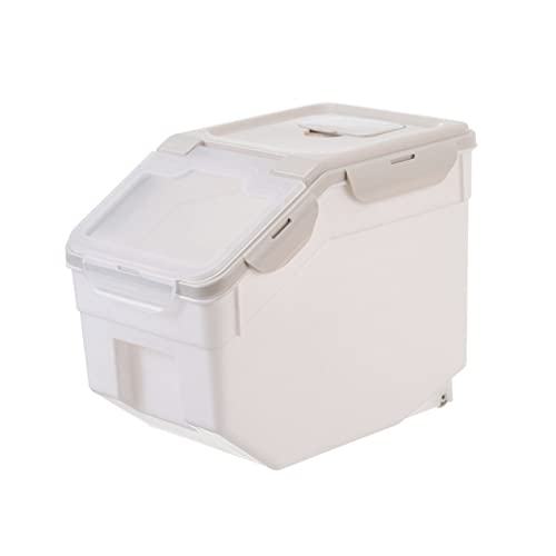 Happyyami Pet Food Container with Graduated Measuring Cup Moisture and Dustproof Dry Food Bucket for Dogs and Cats Durable Storage with Wheels for Easy Mobility Beige