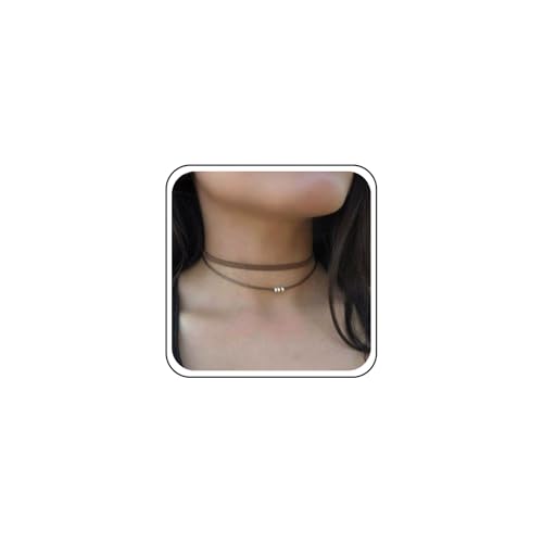 Inateannal Collier Ras Du Cou Boho En Daim Cordon De Cuir Marron Chaîne Collier Gothique Collier Court En Daim Perlé Bijoux Pour Femmes