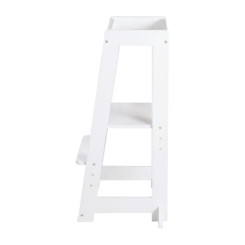 roba Tour d'apprentissage Montessori - Tabouret Sécurisé pour Enfants - Idéal comme Aide en Cuisine - Supporte jusqu'à 80 kg - Bois Certifié FSC® - Blanc