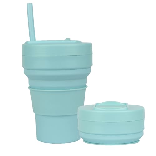 CYNROFVEN Collapsible Travel Cups- Food Grade Silicone Coffee Cups with Straw Lid 350ml 12oz Lightweight