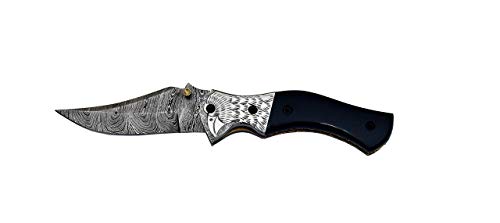 DR-5162-ENG Custom Made Damascus Steel Pocket Knife Handy Craft Bolster Design.