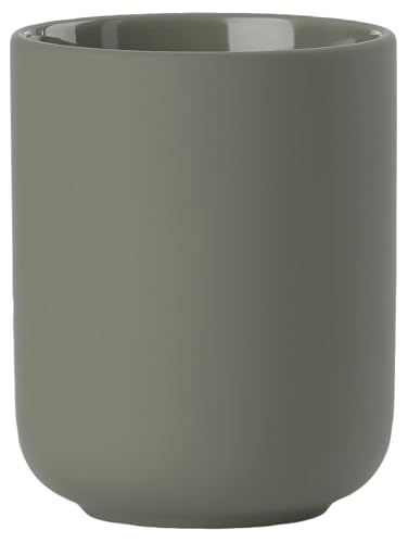 Zone Denmark Ume Zahnputzbecher, Zahnbürstenhalter, Zahnbürstenbecher, aus Steinzeug/Keramik, Schönes & Praktisches Badezimmer Zubehör, Durchm. 8,3 cm, Höhe 10,3 cm, Olive Green (Grün)
