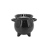 Halloween Themed Cauldron Candle Decorative Holder for Home Parties Festive Celebrations Tabletop Unique Witchcraft Design Ceramic Wax Material (Black, 12X9.5X9.7cm)