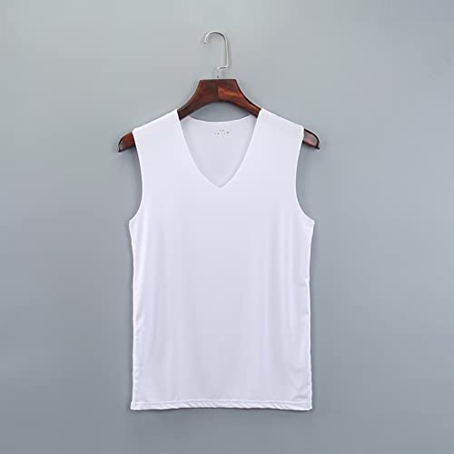 Ymosrh Men's Undershirts Tank Ice Silk Traceless Thin Breathable Color V-Neck Sleeveless Top Camisetas para Hombre2