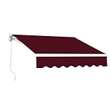 Manual Retractable Awning ，Door Window awnings ，Deck Awnings with Manual Crank Handle，Water-Resistant Fabric ，for Courtyard, Balcony, Restaurant, Gazebo(Red,3m*2.5m)