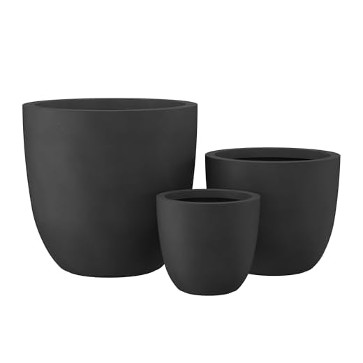 Kante 18",14",10" Dia Concrete Round Planters (Set of 3), Outdoor Indoor Large Planter Pots with Drainage Hole and Rubber Plug for Home Patio Garden, Black