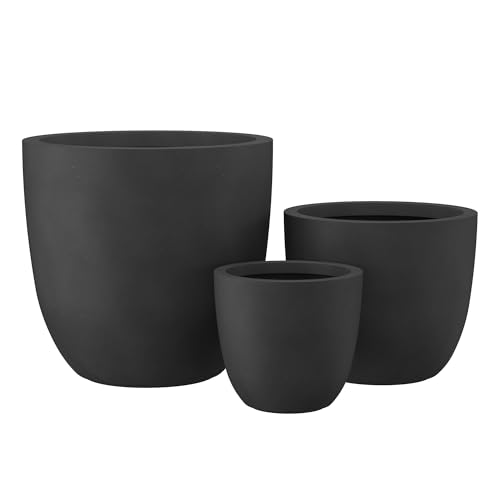 Image of Kante Set of 3 Black Concrete Bowl Planters 18 inch 14 inch 18 inch Dia