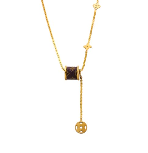 Gold Tone Black Cylinder Pendant with Star Charms Necklace - 18K Stainless Steel