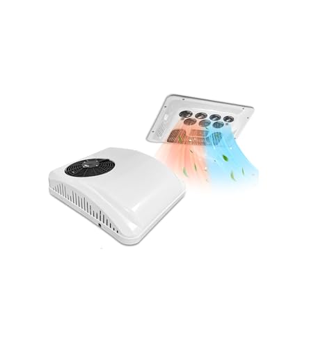 RV Air Conditioner with Heat 12V 9500BTU Universal Rooftop AC Unit Rv Air Conditioner Heater,Quiet 12 Volt Camper A/C Unit, 2 In 1 Heating & Cooling Mode For Car, Truck, Trailer, Boat, Caravan