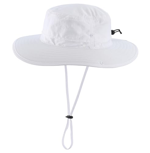 Decentron Outdoor Fishing Sun Hats for Men Women UPF 50+ Wide Brim Safari Hat Breathable Cowboy Hat Boonie Hats White
