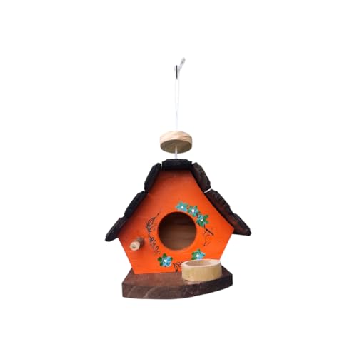 Casinha de passarinho com comedouro feita de madeira - Decoração de Jardim - Varanda - Quintal (Lara