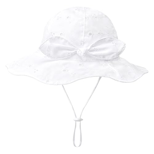 Sun Hat Bowknot for Toddler Girl - Baby Kid Little Girl Summer Cap Cotton Lace Embroidery Breathable Hat 2t White - Thumbnail 6
