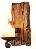 Candle Sconces Wall Decor: Set of 2 Farmhouse Wood Candle Holder Indoor Black Metal Lantern Decorations for Living Room Front Porch Yard(Leaf)