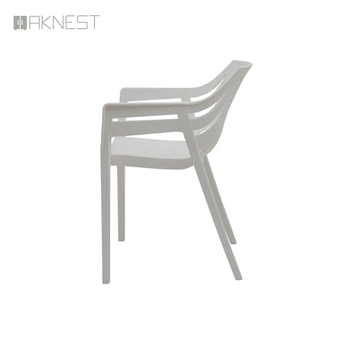 Image of OAKNEST Supreme Spectrum Plastic Arm Chair - Modern Slatted Stackable Chair for Living Room, Dining, Garden, Balcony, Restaurant & Cafe | Indoor Outdoor Designer Chair, Set of 2, Milky White
